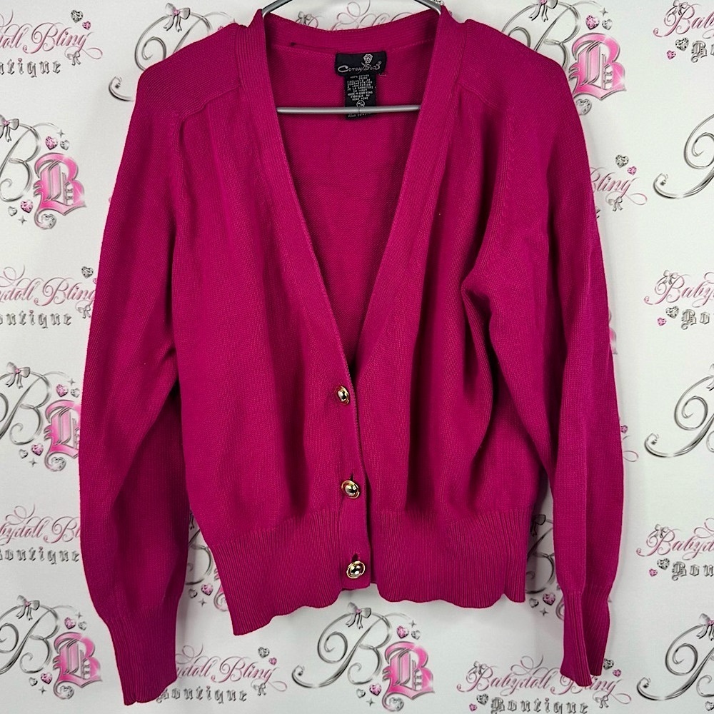 Cotton sord cardigan buttons gold vintage knit Pink Button-Up cozy Sweater
